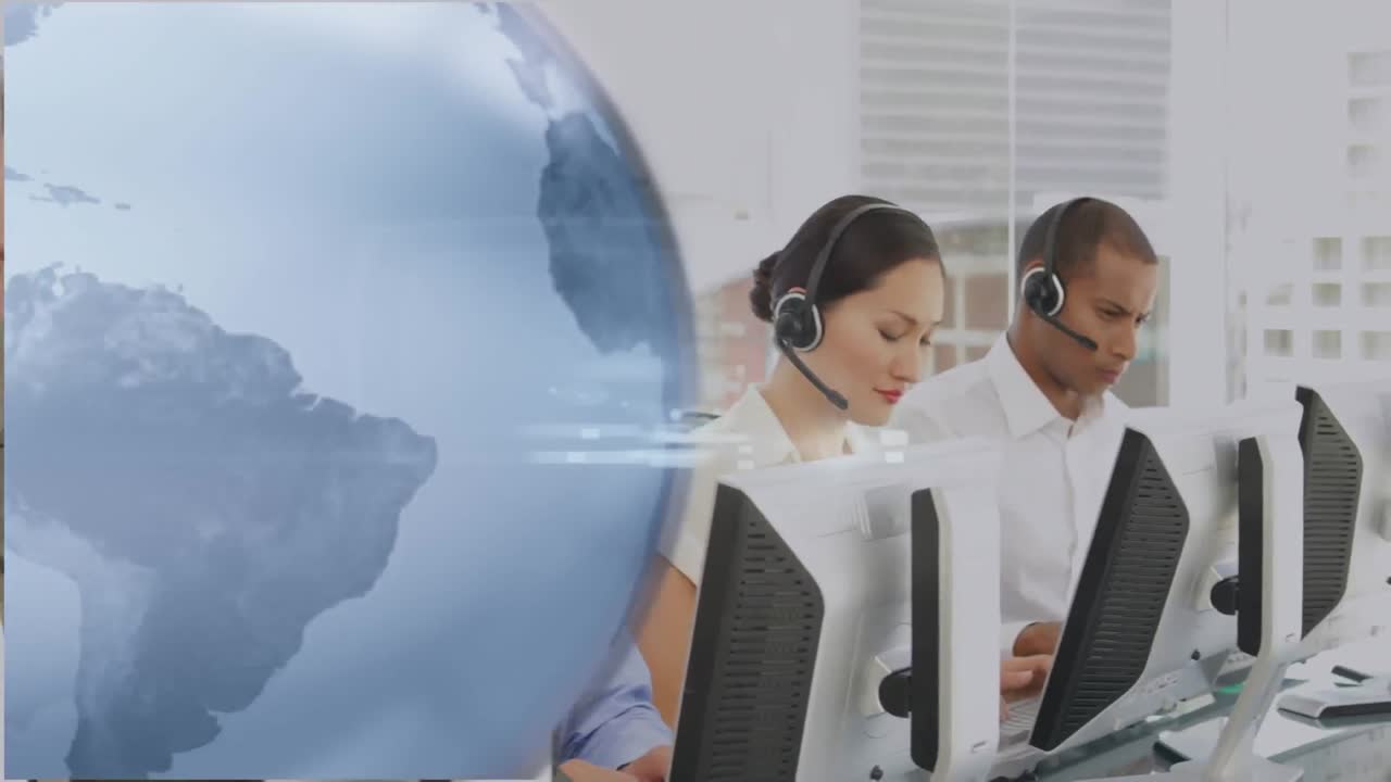 헤드 ⁇ 을 착용 한 사업가 들 위 의 전 세계 의 애니메이션