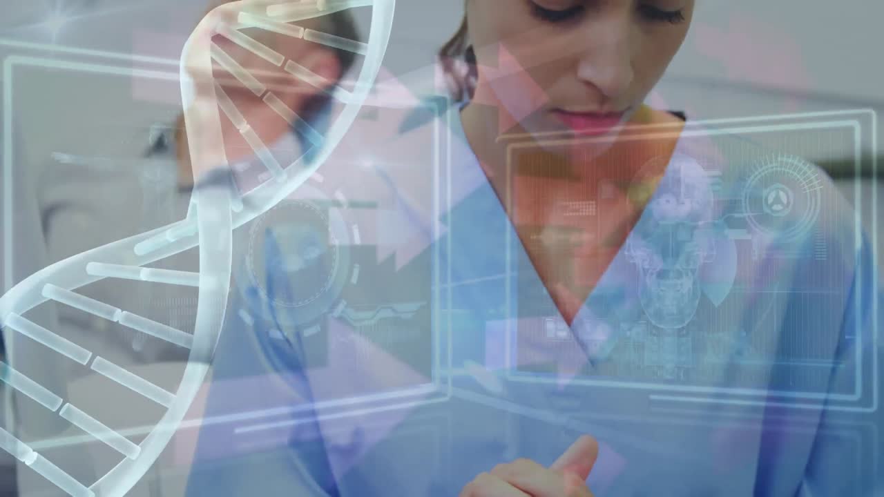 animação do processamento de dados médicos sobre dentista feminina