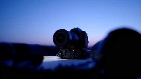 professional camera setup at twilight