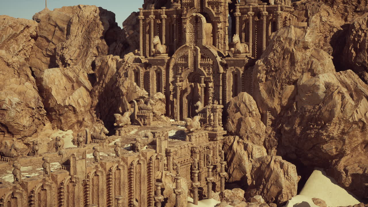 Weathered desert formations conceal mysterious sculptures against canyon cliffs