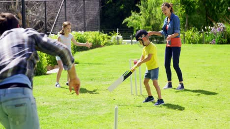 familia jugando al cricket en el parque