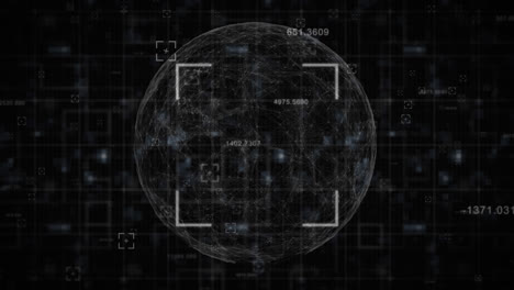 Square-scanner-scanning-globe-against-black-background