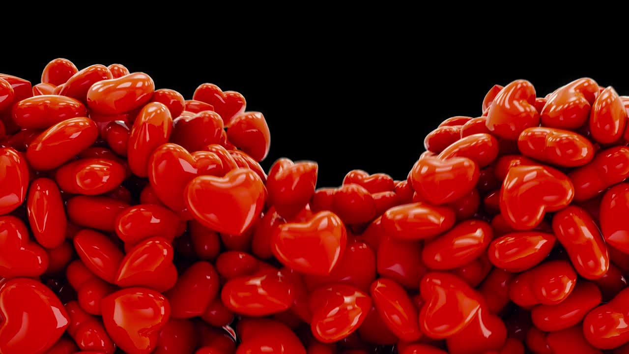 3d 은 심장 모양은 프레임에 들어갑니다. 알파 채널과 함께 들어와 나가는 전환. 결혼식, 발렌타인 데이, 생일, 기념일, 성별 공개, 로맨틱 비디오 및 사랑