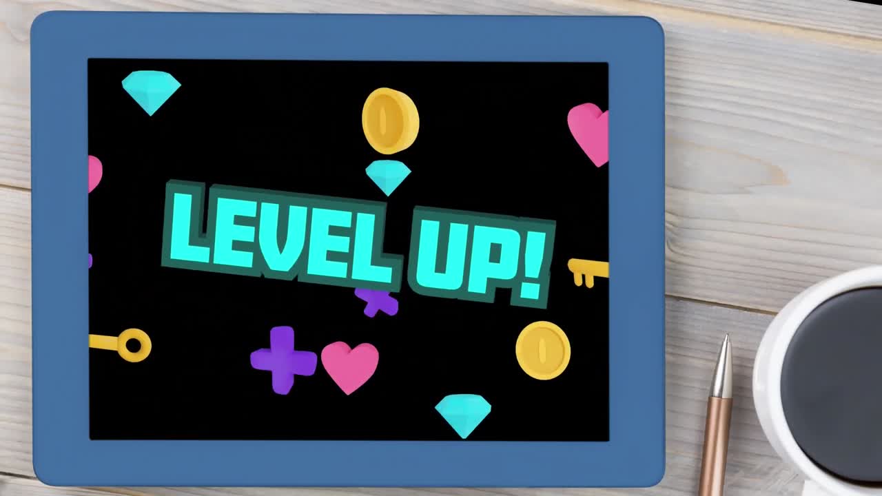 animación digital de texto de nivel superior sobre varias teclas