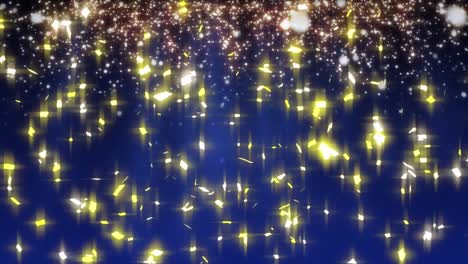 animación de estrellas en movimiento y confeti sobre fondo azul.