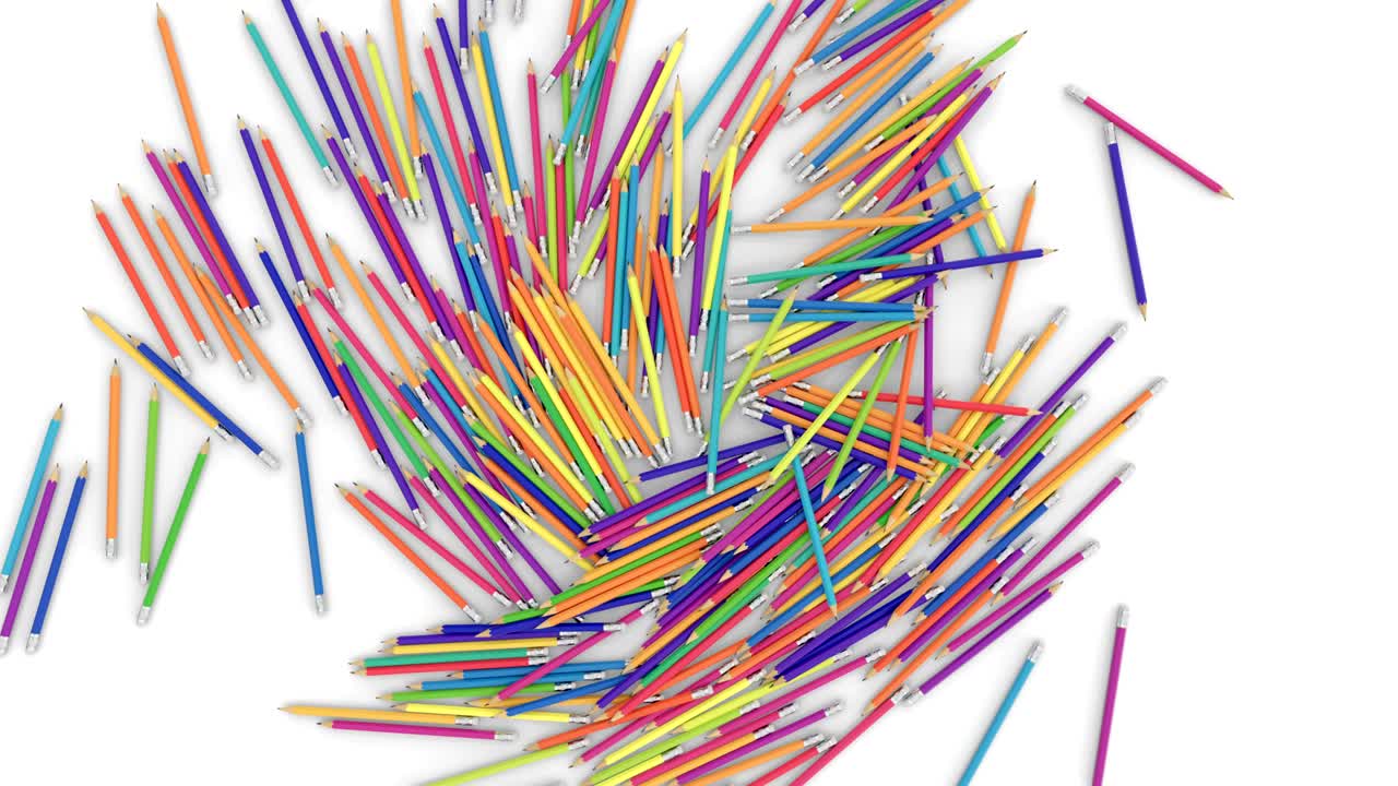 muchos lápices multicolores caen de la posición de pie.