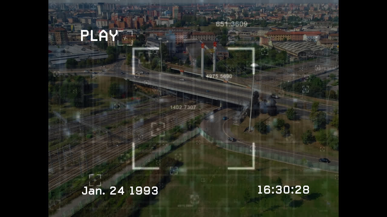 도시 풍경에 대한 간섭 및 데이터 처리의 애니메이션