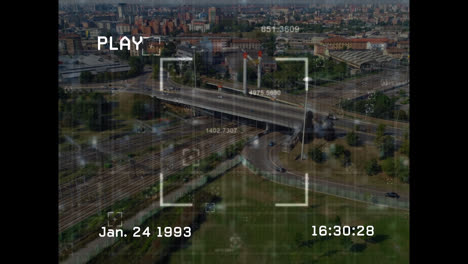 animación de interferencia y procesamiento de datos sobre el paisaje urbano