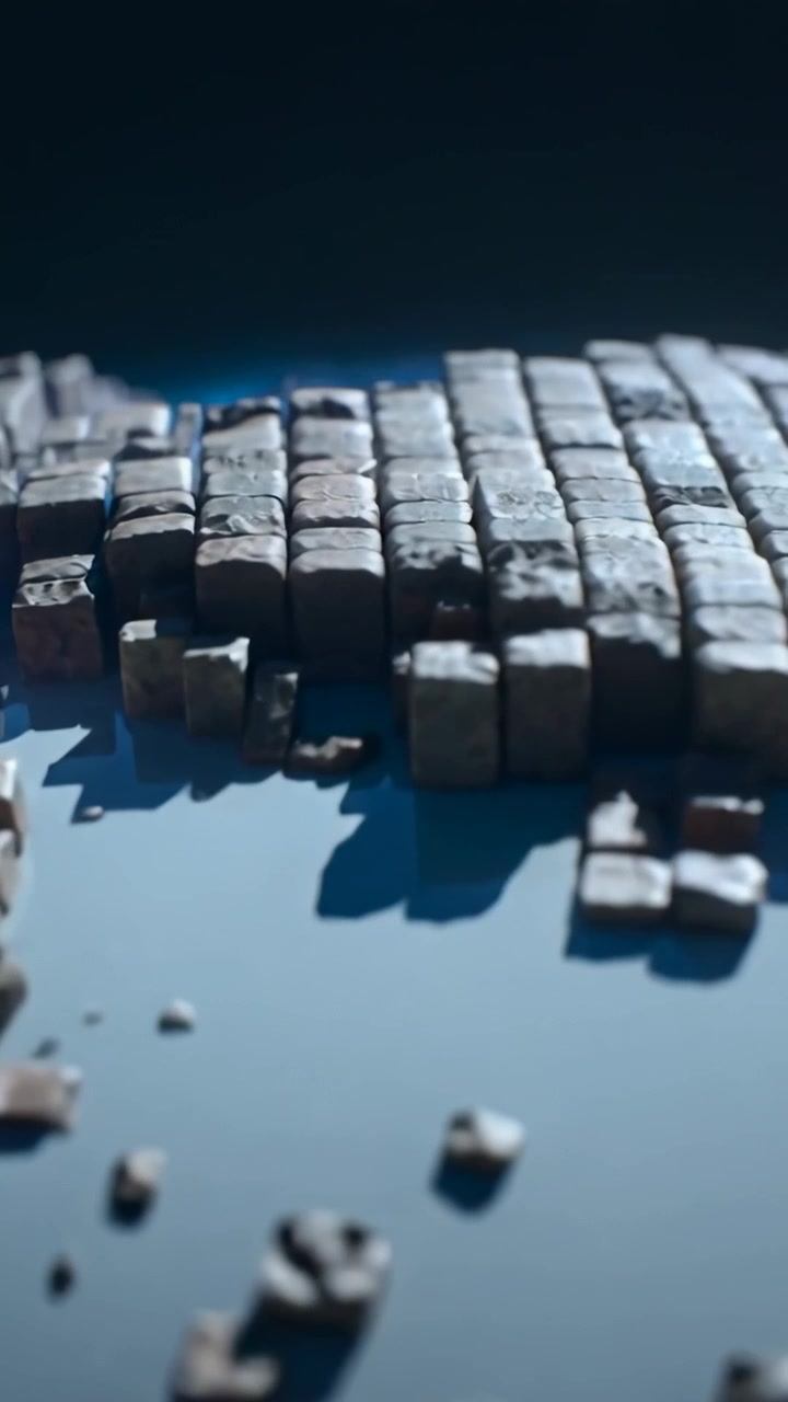 Video verticale: Telecamera in movimento che mostra una griglia di piastrelle su un tavolo sotto una lampada con detriti per mostrare la texture.