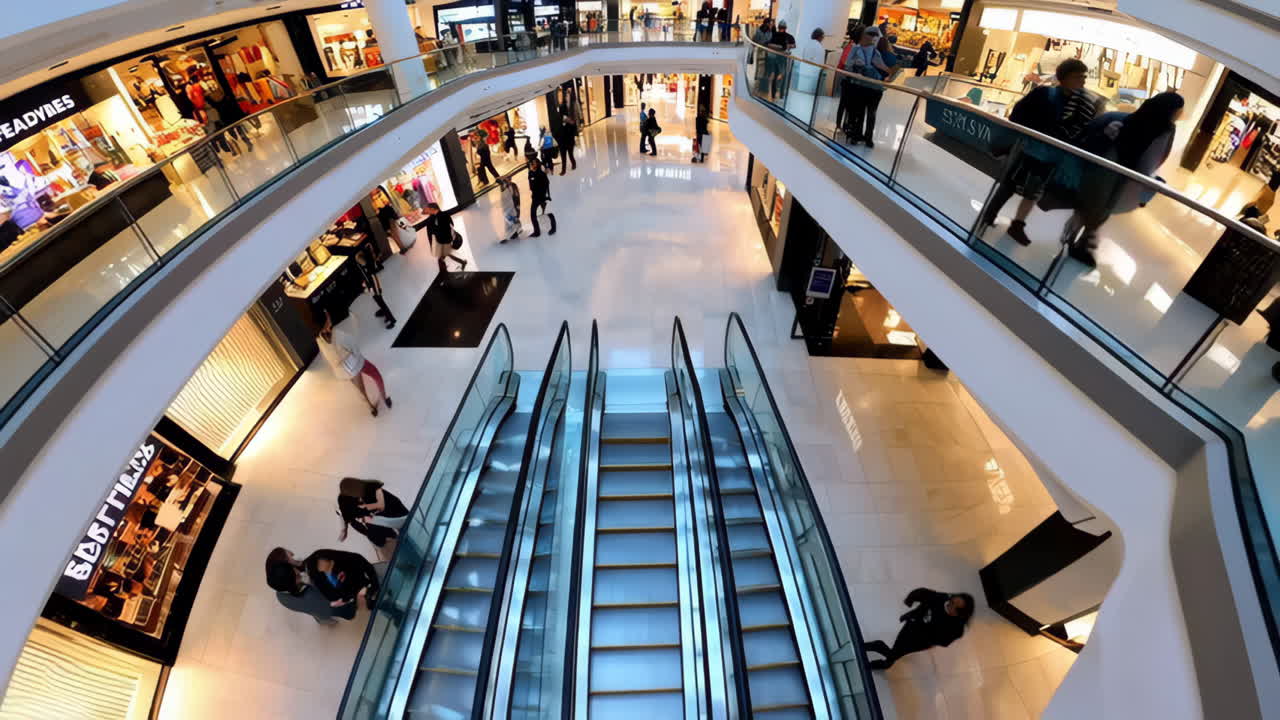 People shopping in a modern multi-level shopping mall