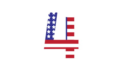 animation of 4 text with colours of american flag over white background