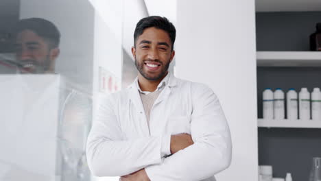 Scientist,-man-and-laboratory-smile-with-arms