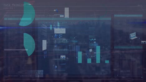 Animation-Der-Schnittstelle-Zur-Statistischen-Datenverarbeitung-Im-Vergleich-Zur-Luftaufnahme-Des-Stadtbildes