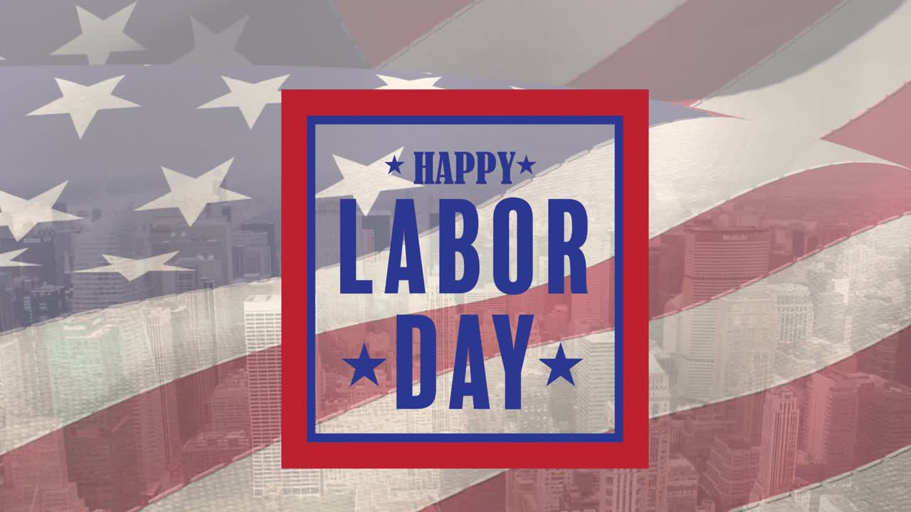 Animation of happy labor day text, over american flag
