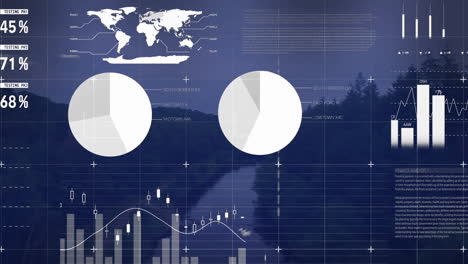 animation of financial data processing over landscape