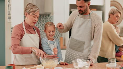 playing, flour or kid baking with parents