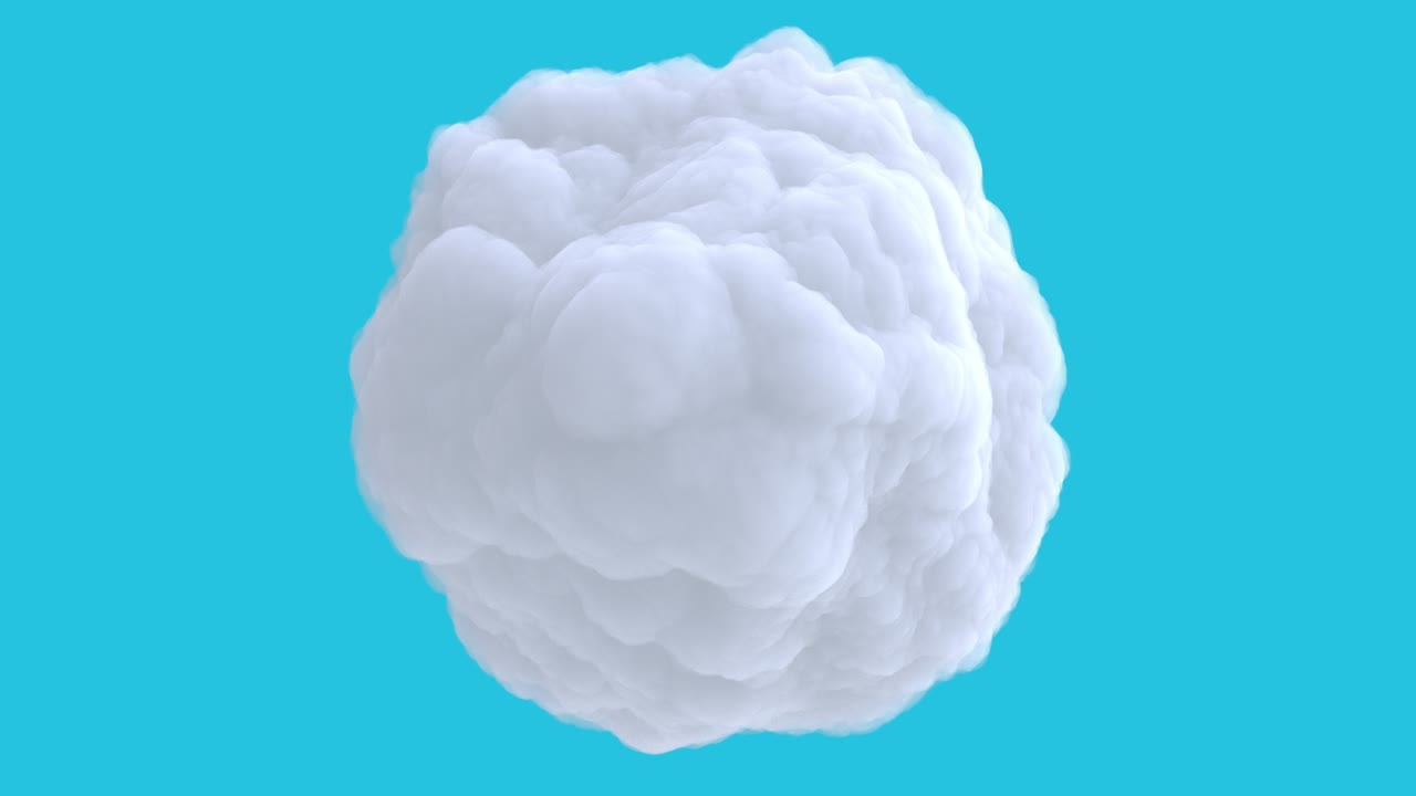 파란 바탕에 고립된  구름, 현대 스 모션 스타일의 현실적인 3d 아트 요소, 최소한의 추상적인 그래픽 디자인, 패션 루프 만화 애니메이션.