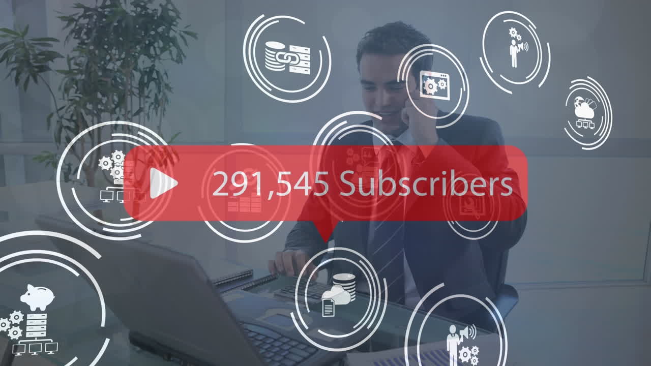 가입 텍스트의 애니메이션과 비즈니스 사람들 위의 아이콘으로 연결된 네트워크