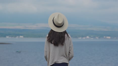 vista trasera de la mujer con sombrero