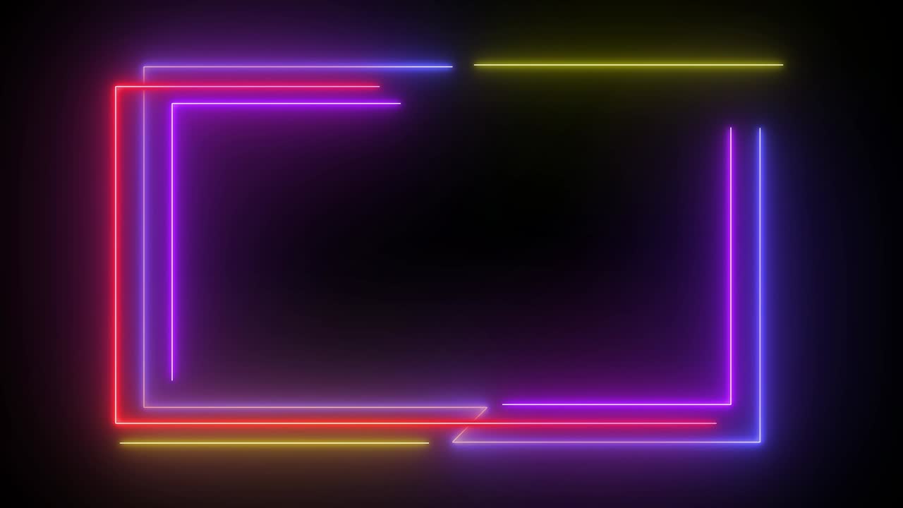 marco de neón en fondo negro. colorido brillo de neón color movimiento de fondo de bucle de arte sin costuras. animación en bucle ultravioleta. video 4k.