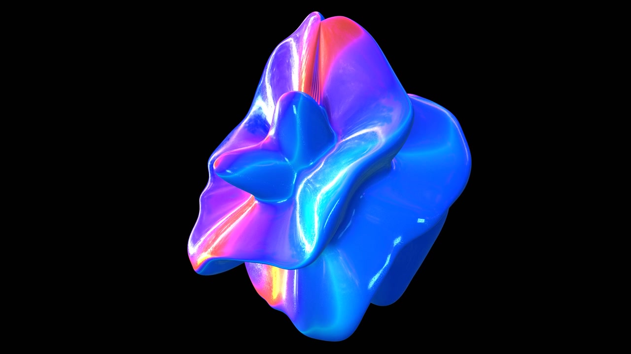 Vibrant iridescent abstract fluid shape on black background