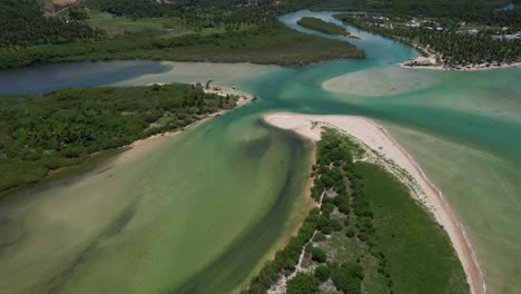 flying over the beach of são miguel dos milagres beach in the state of alagoas, brazil.