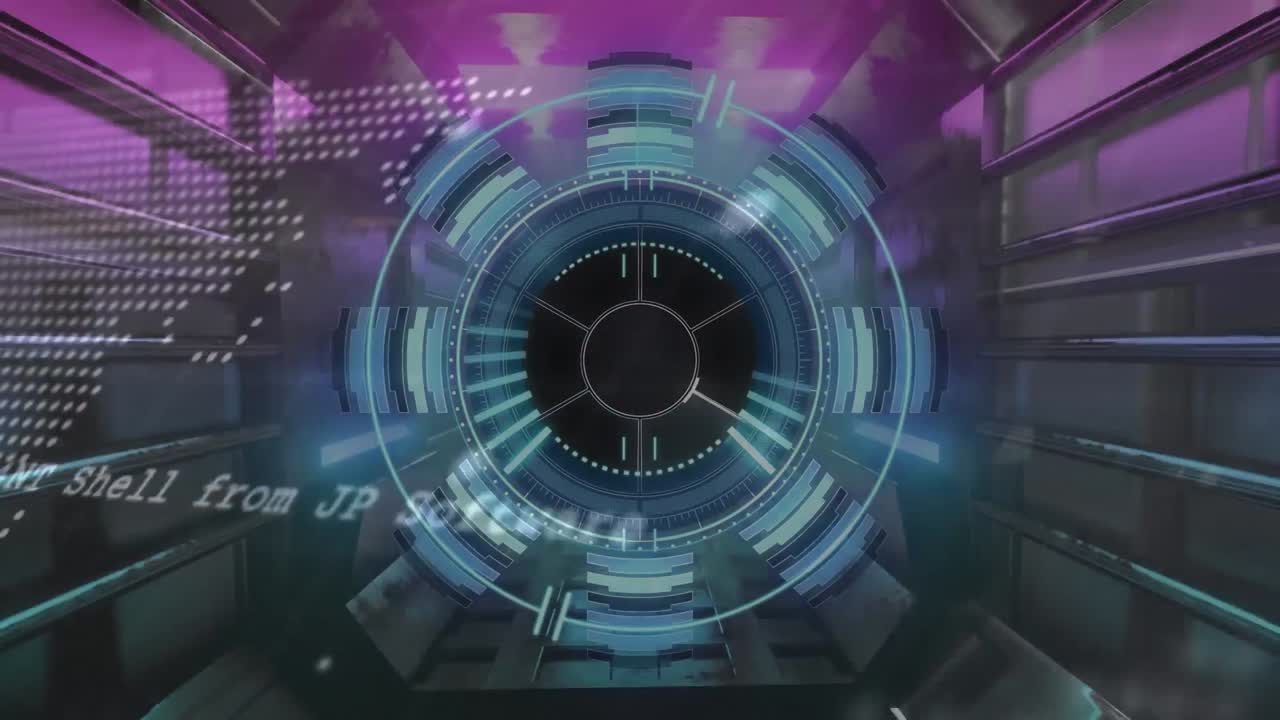 animación del escaneo del alcance y el procesamiento de datos sobre el túnel de neón