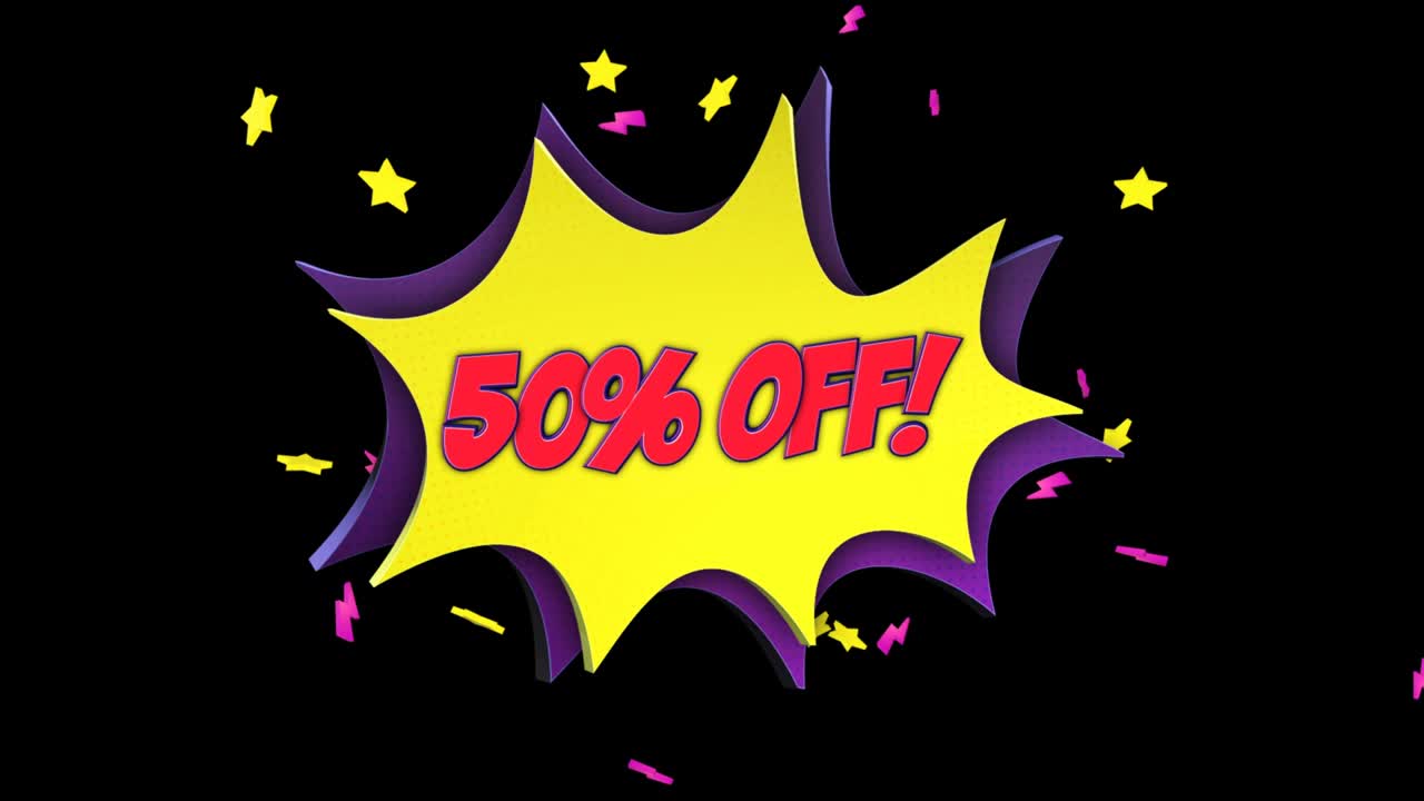 -50% OFF DISCOUNT Comic Text Animation and Speech Bubble, with Alpha Matte, Loop, 4k