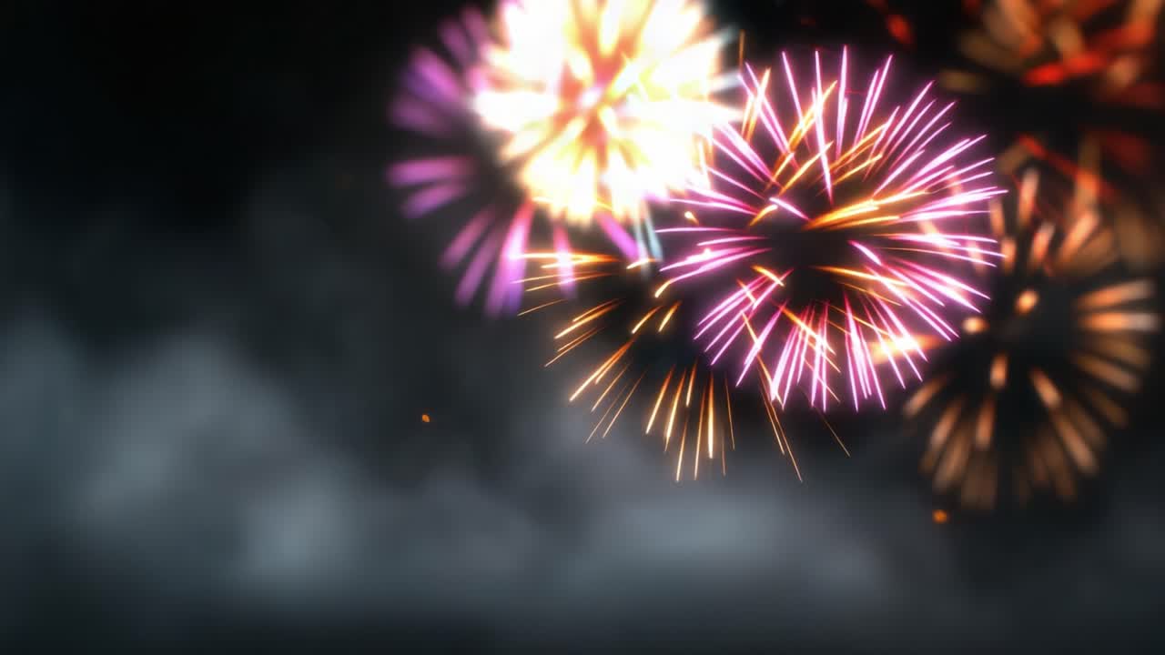 A Spectacular Display of Colorful Fireworks Illuminating the Night Sky with Vibrant Colors and Sparkles, Creating a Magical Celebration Atmosphere