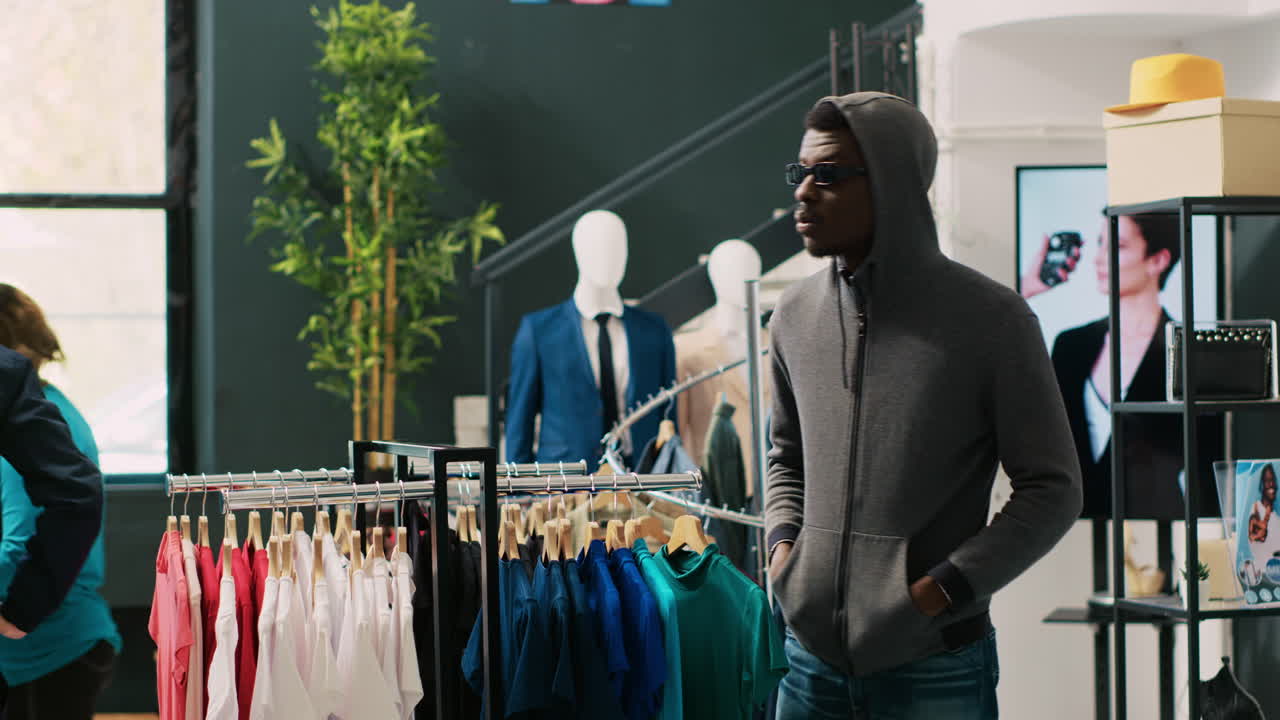 ladrón tratando de robar ropa de moda