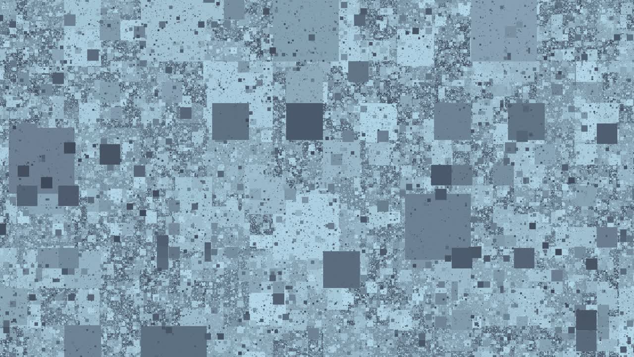 Animazione di sfondo astratta geometrica in loop, quadrati blu e grigi, motivo frattale digitale.