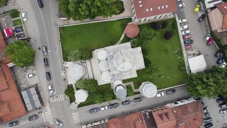 aerial birds eye view over bosnia banja luka ferhadija mosque