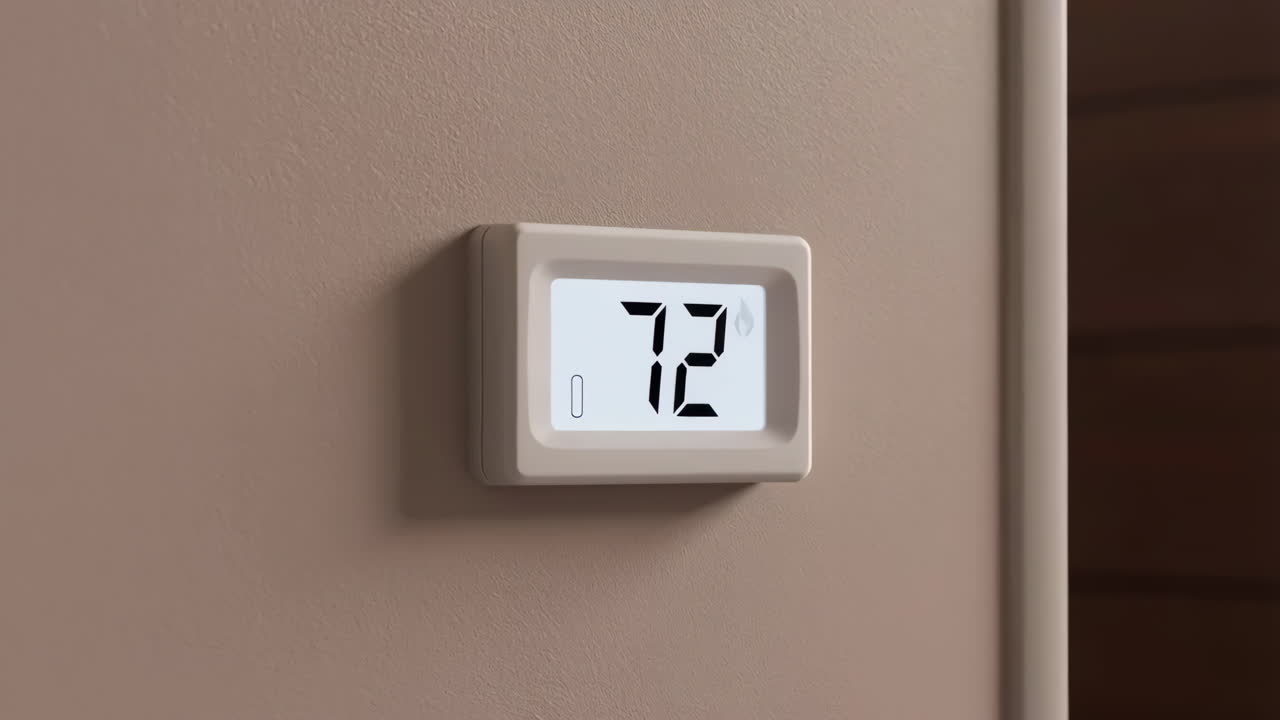 Digital Thermostat Displaying 72 Degrees