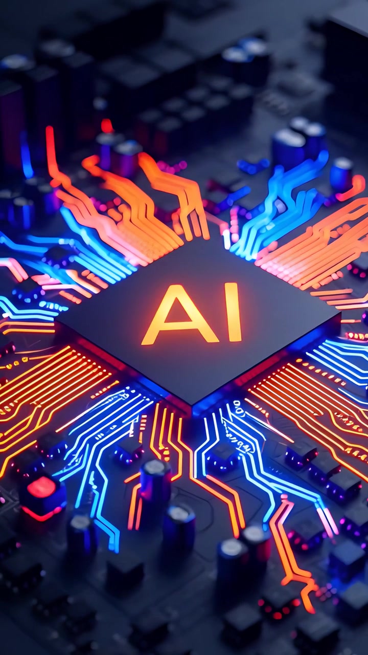 Sfondo Tecnologico Futuristico con Scheda Madre e Chip AI 4K