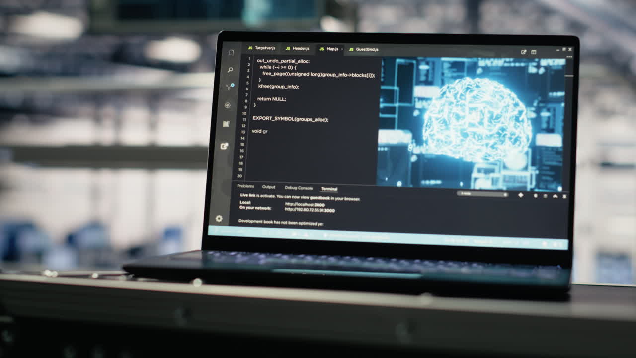 Close Up Of Deep Learning Coding Script Running On Laptop In Server Hub