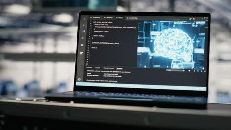 close up of deep learning coding script running on laptop in server hub