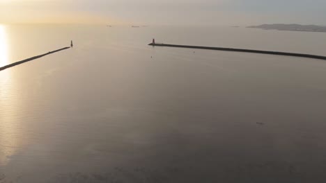 Aerial-shot-of-Dublin-Bay-at-Sunrise