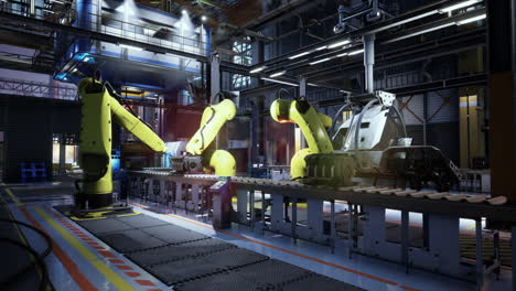 factory with robots on conveyor belt