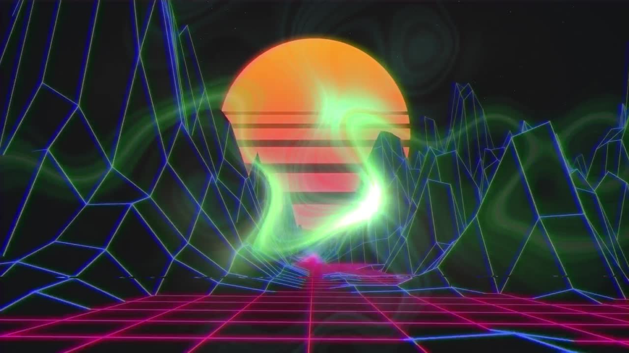 animación de paisaje digital sobre energía líquida brillante amarilla