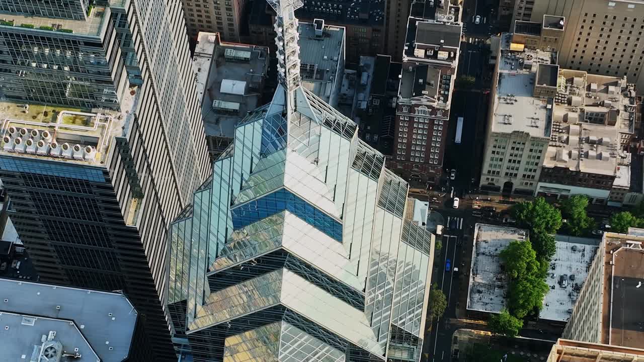 Views of modern architecture in Philadelphia from aerial perspective