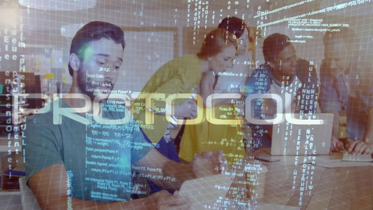 Text animation of protocol over diverse team collaborating in office