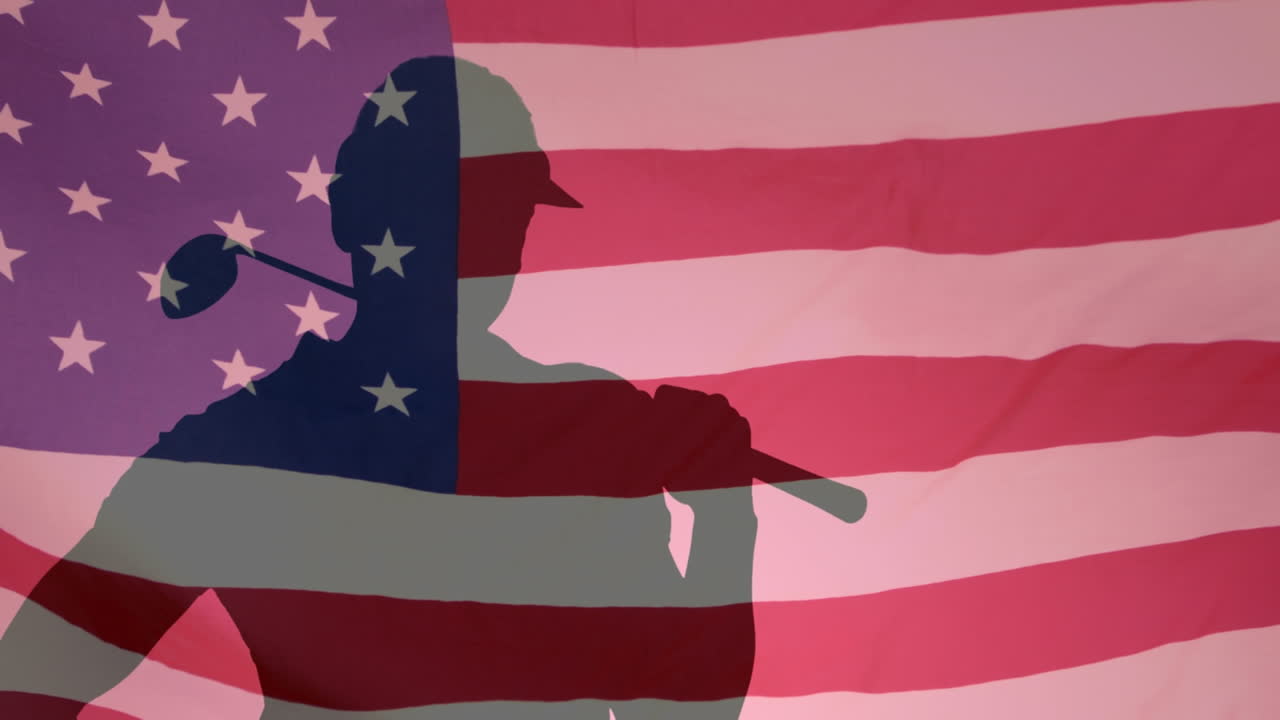 Animation of golfer over waving usa flag