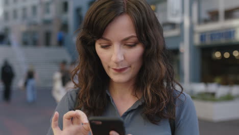 close up portrait of lovely cheerful elegant woman posing for selfie photo using smartphone