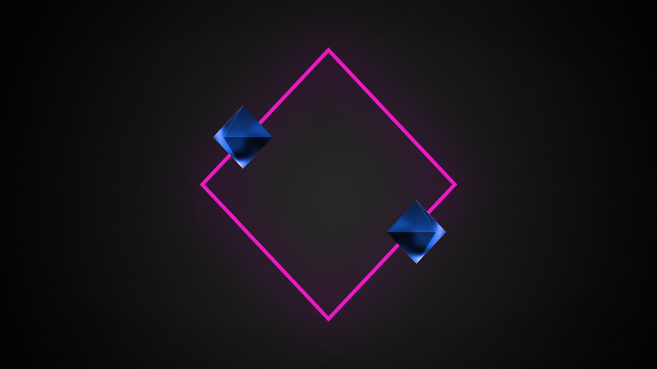Animation of two diamonds and neon square over black background