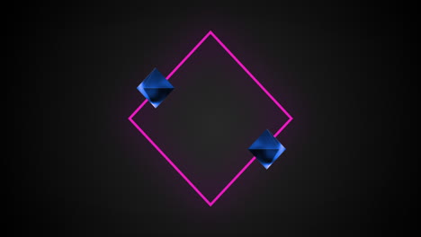 animación de dos diamantes y un cuadrado de neón sobre un fondo negro.