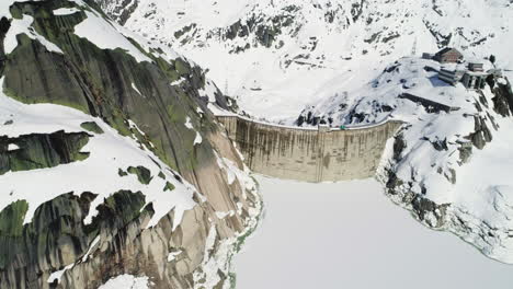 aerial of a dam in winter