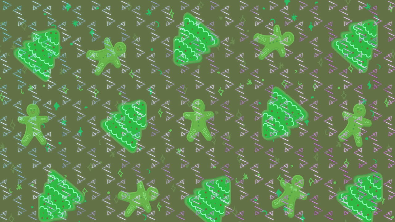 animación de filas de patrones de navidad que se mueven sobre un fondo verde