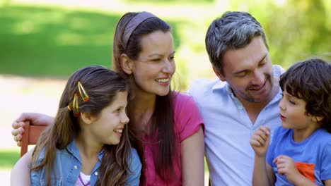 Nette-Familie,-Die-Zusammen-Im-Park-Plaudert