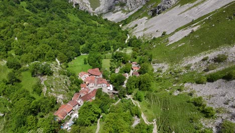 Bulnes-Mountain-Village-Picos-De-Europa,-Spain-Drone,aerial