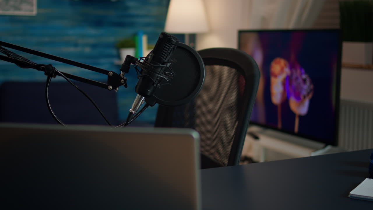 Podcast home studio in living room with professional brodcasting